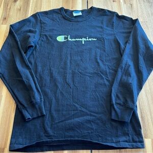 Champion Long Sleeve Shirt Medium Black Neon Logo